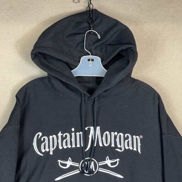 Champion Hoodie Mens XL Black Captain Morgan Print Long Sleeve Reverse Weave - Picture 2 of 10